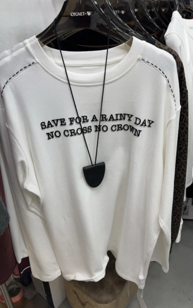 『婷老板』新款、S字母肩部条条圆领T恤3232-90