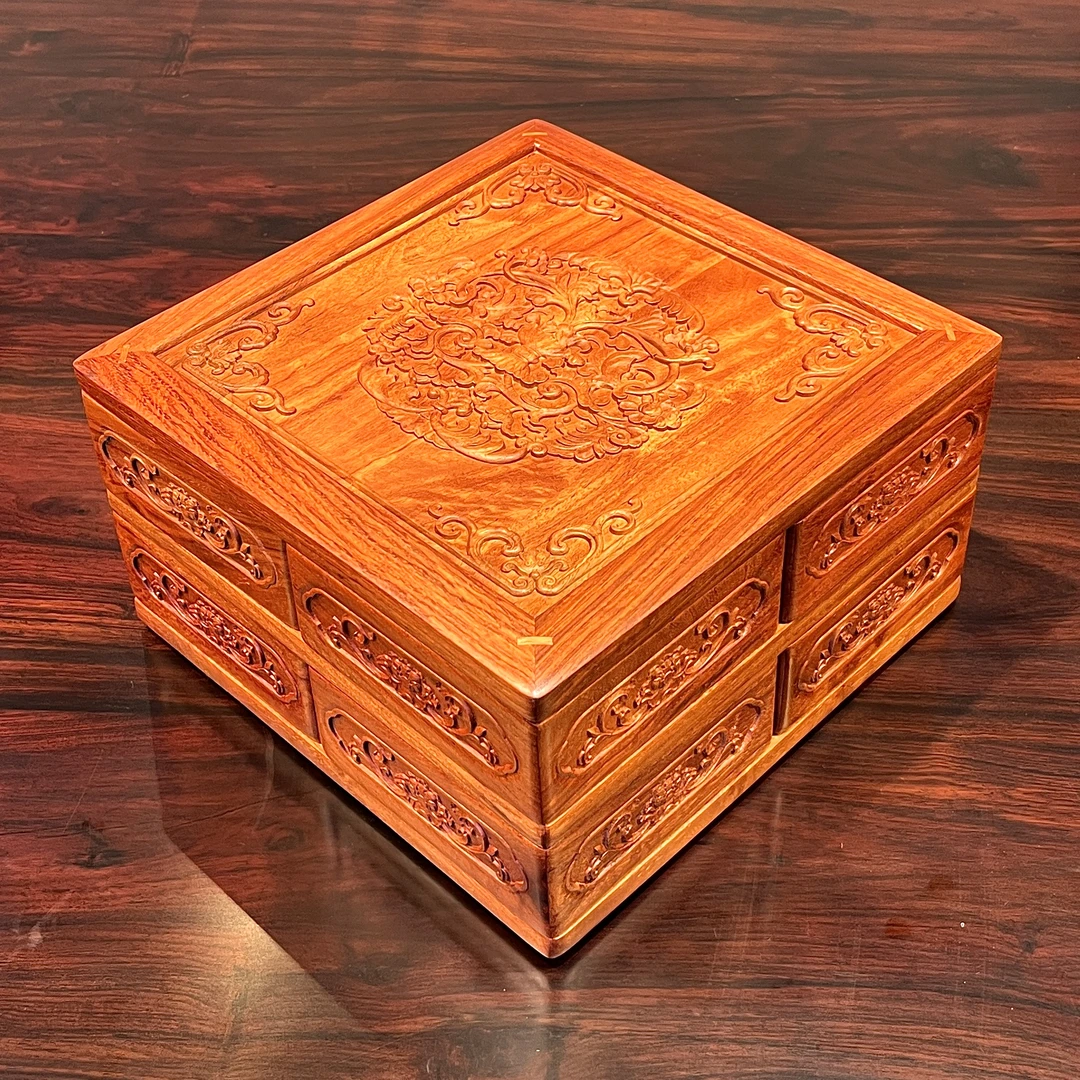 【木上】缅甸花梨-旋转机关盒25*25*14-文玩收纳盒