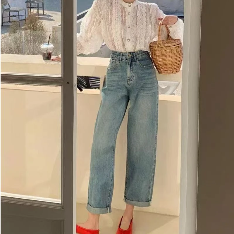 【代代精选】复古撞色牛仔阔腿裤-20591