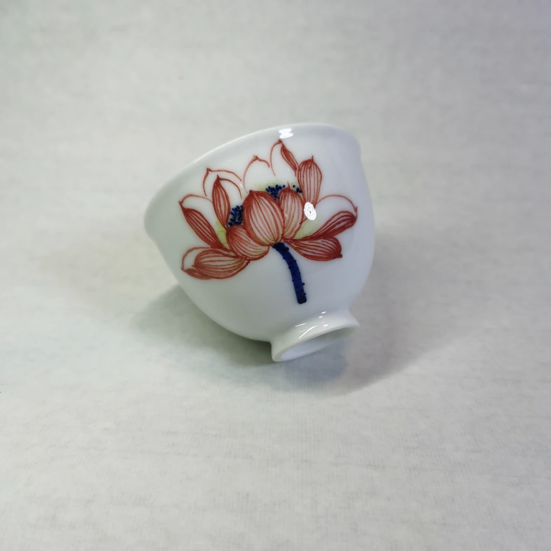 景德镇陶瓷高温釉下五彩荷花客杯茶杯