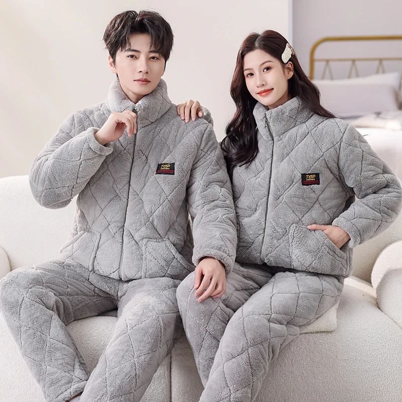【三江锅专属】巨厚睡衣冬季新款男女情侣款睡衣加绒保暖家居服