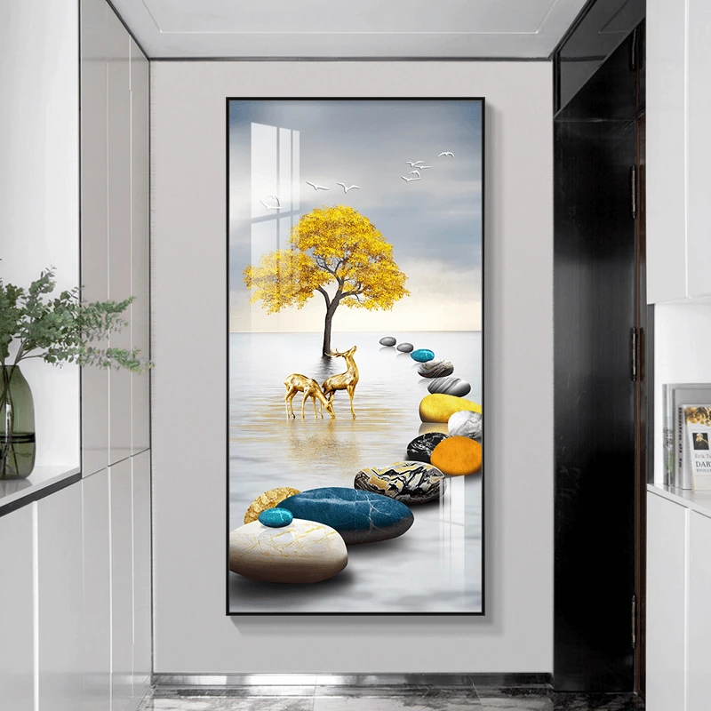 现代简约轻奢入户玄关装饰画竖版新款走廊过道壁画进门客厅挂画