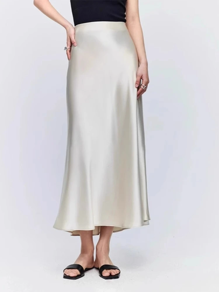 高级感醋酸缎面半身裙女夏季高腰垂感显瘦鱼尾包臀裙a字直筒裙子