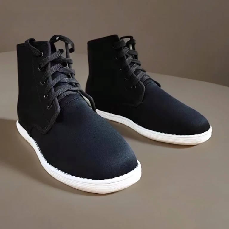 男款高帮系带羊毛毡棉鞋千层底冬季加绒保暖布鞋老北京布鞋马丁靴