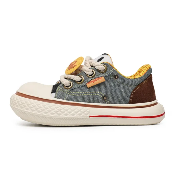 2024夏季新款胡迪牛仔丑萌大头帆布鞋男潮鞋厚底低帮休闲情侣板鞋