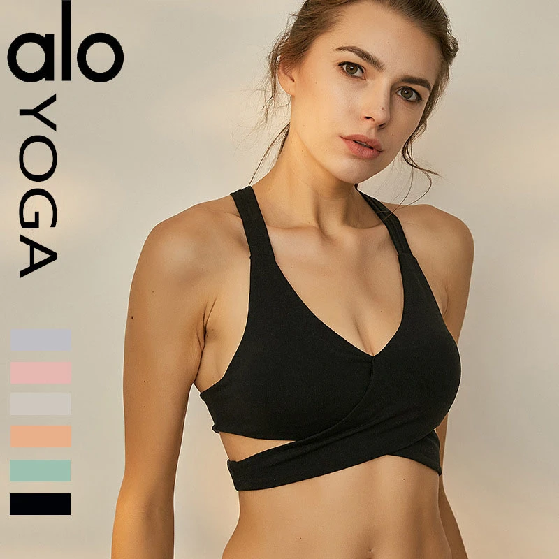 aloyoga正品文胸交叉绑带健身运动内衣性感深V美背防震瑜伽背心