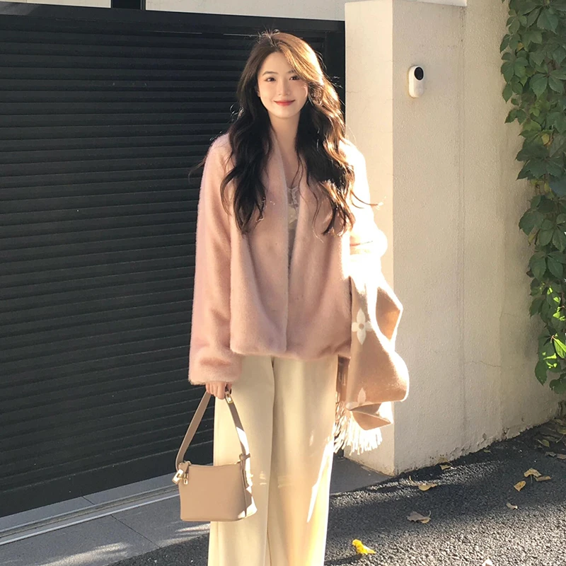 人造皮草 爆款网红平替韩女美丽法则环保仿水貂毛毛皮草外套女冬