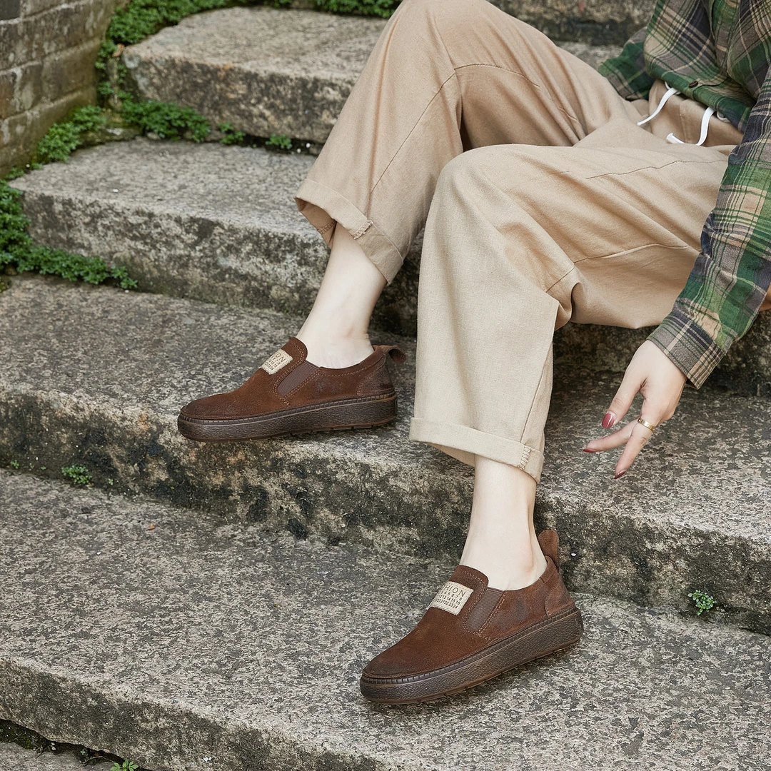 【双11破价款】手工真皮懒人鞋复古百搭一脚蹬豆豆鞋软底套脚女板鞋