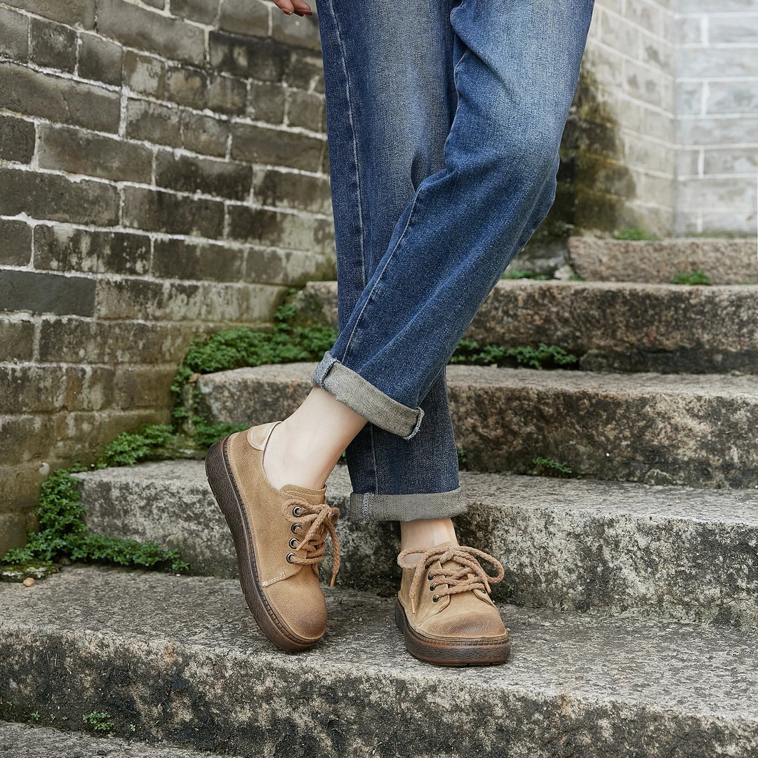 【双11破价款】圆头复古单鞋厚底系带板鞋软底休闲时尚百搭厚底女鞋