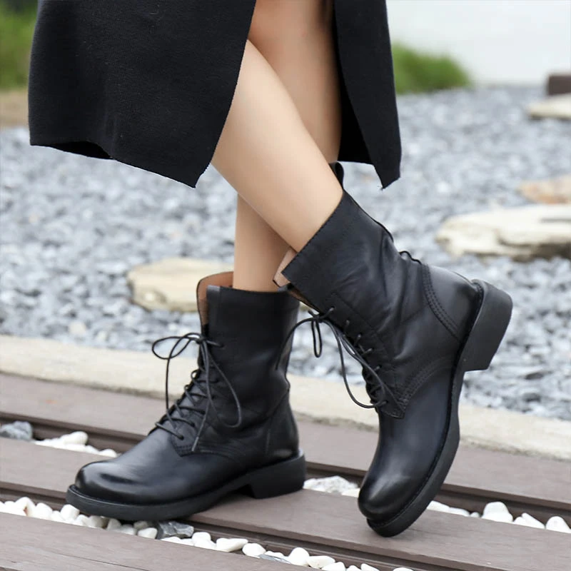 马丁靴女英伦风2024新款加绒女靴前式鞋带冬季靴圆头靴子女2079-1