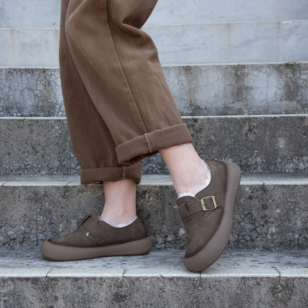 【秦大叔推荐】复古牛皮棉鞋休闲软底保暖加绒加厚手工单鞋22-87