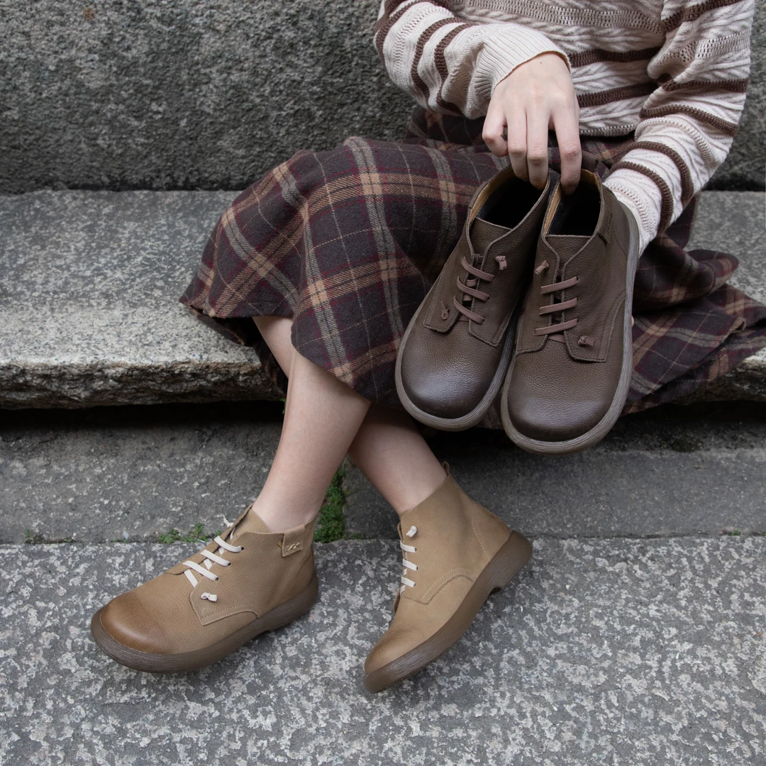 【秦大叔复古女鞋】头层牛皮马丁靴松紧带2025新款柔软舒适LFA15-22