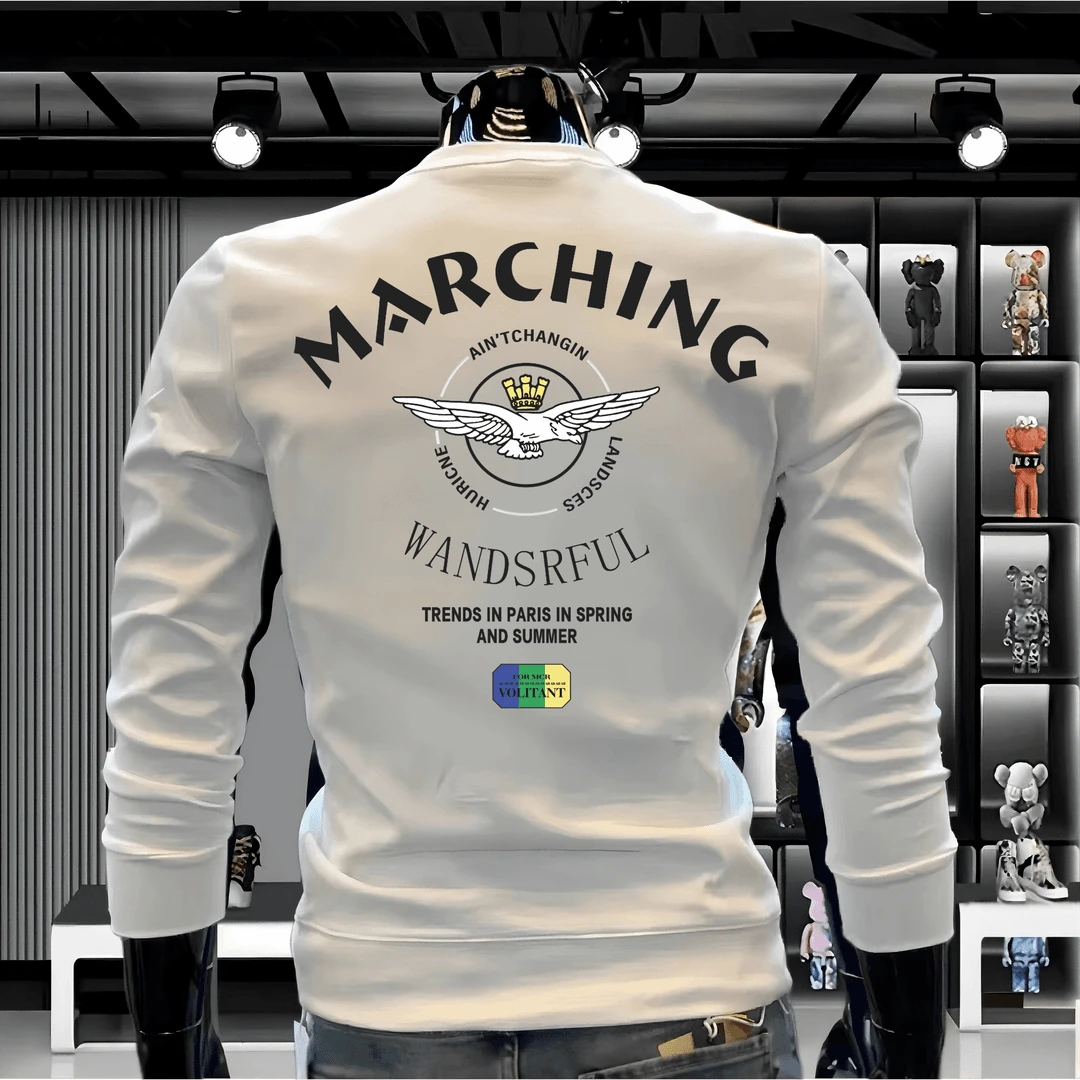 2025新款秋季潮牌加绒卫衣青年潮流圆领长袖体恤男士冬季帅气上衣