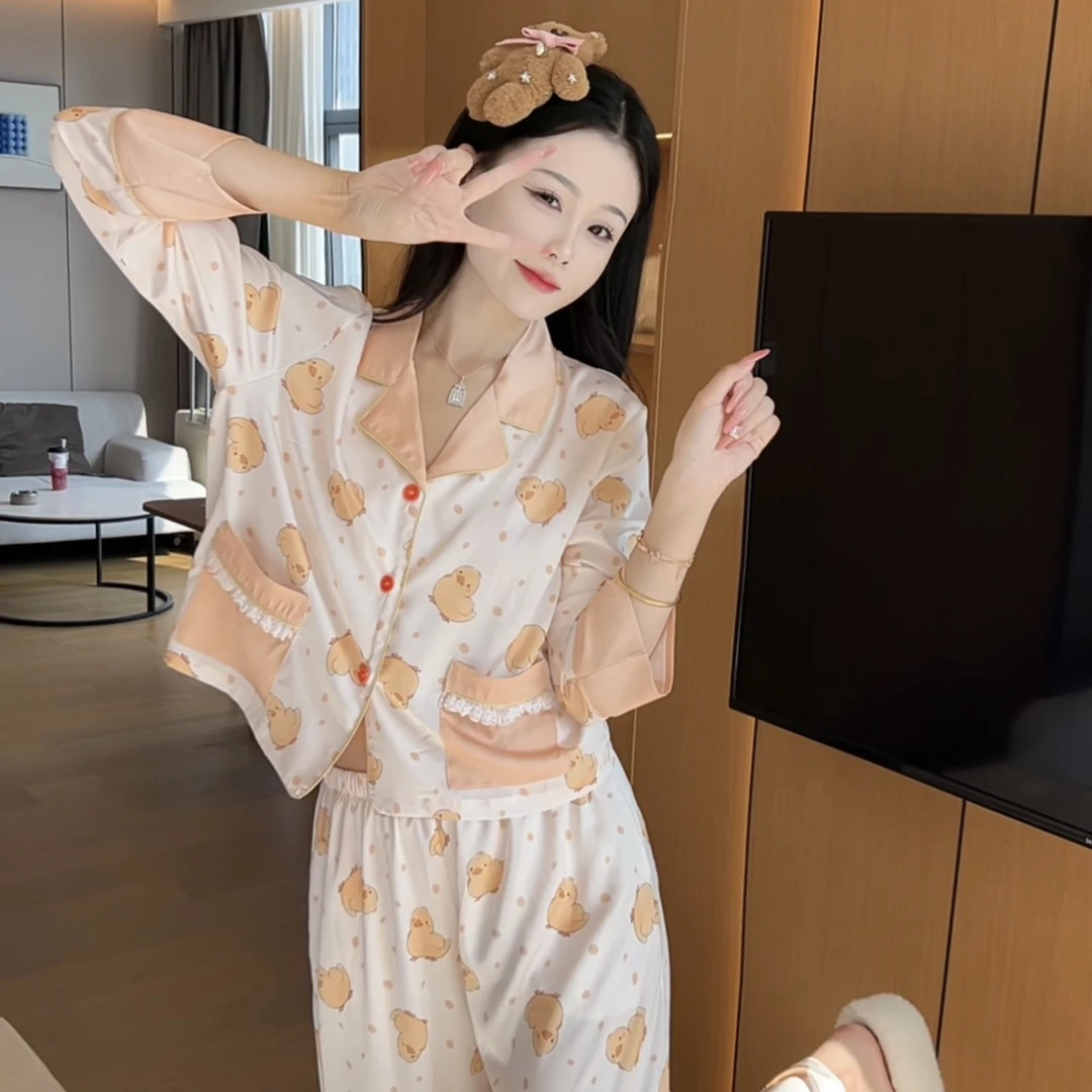 （小黄鸭）秋季气质精休闲亲肤显瘦睡衣女长袖家居服可外穿柔软