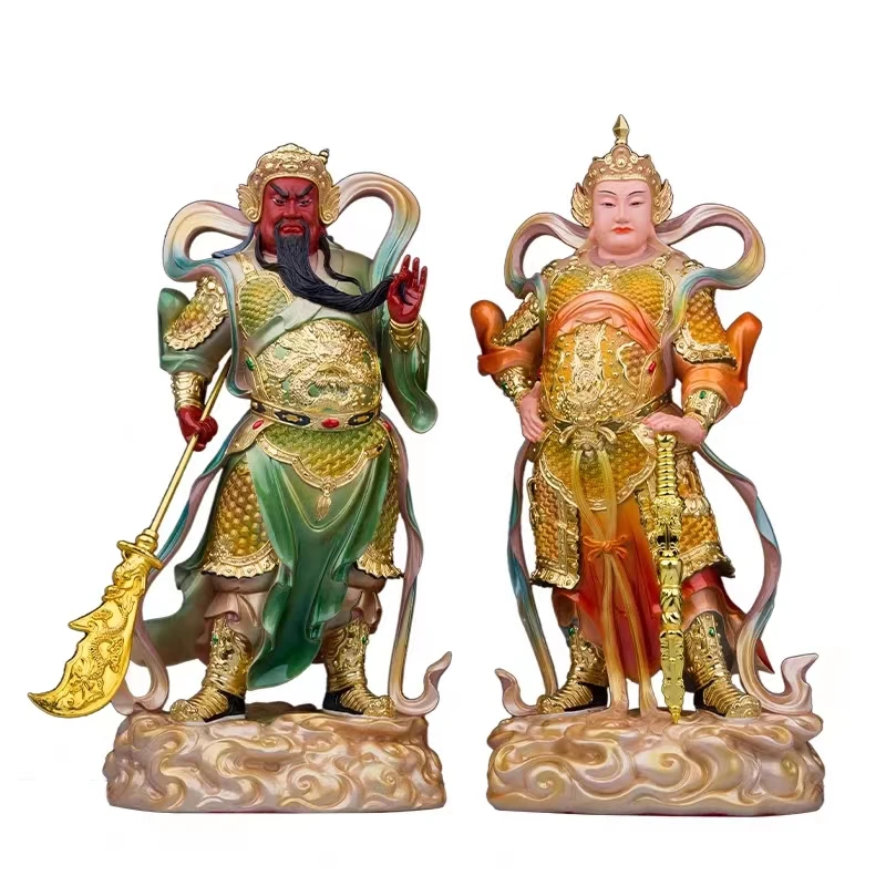 珍珠彩伽蓝韦陀关公左右护法家居工艺品桌面摆件仿铜彩