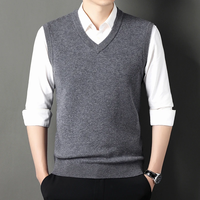 四平加厚纯羊毛男士羊毛衫背心休闲马甲v领高档冬季针织衫MQD002