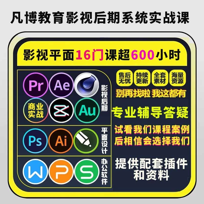 16套全能 Pr Ae Ps C4D Ai Cdr Wps影视后期视频剪辑平面设计教程