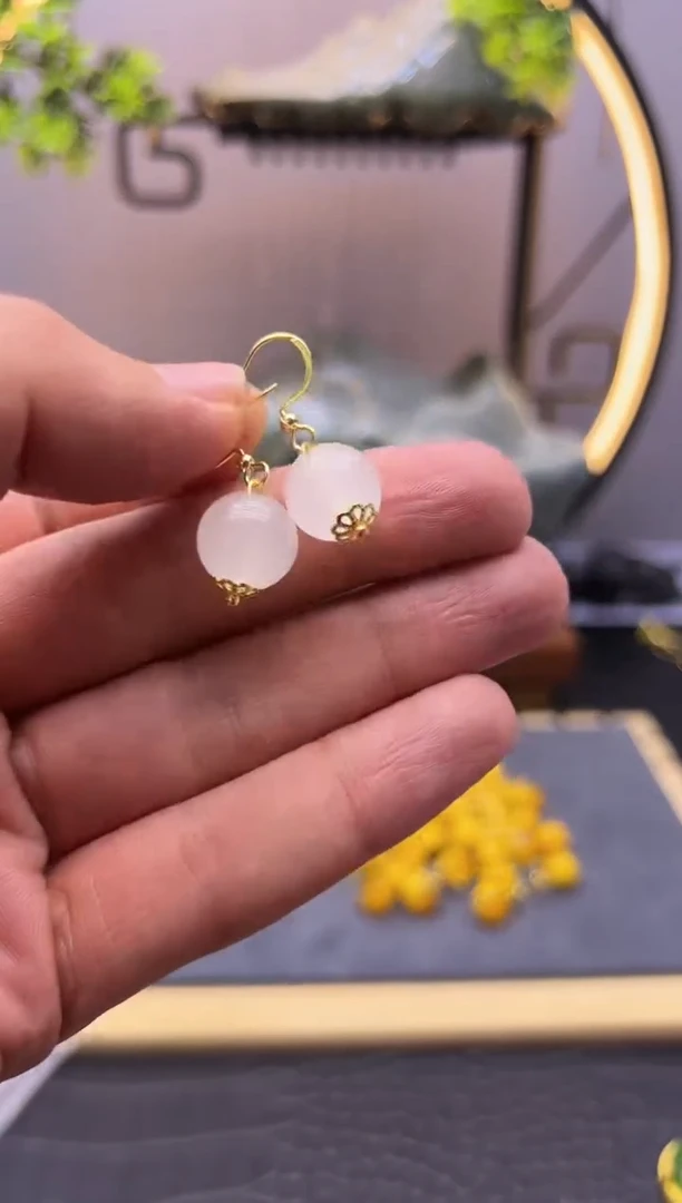 【闪购商品】和田玉耳饰14K金镶嵌E118