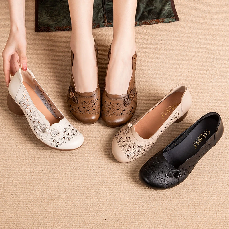 391-8夏季跳舞鞋凉鞋高跟鞋妈妈鞋粗跟防滑舒适透气软底洞洞鞋