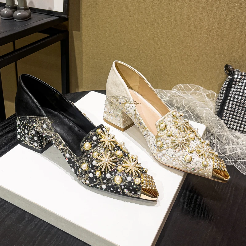 高级感洋气单鞋浅口尖头粗跟高跟鞋百搭2025新款气质四季可穿女鞋