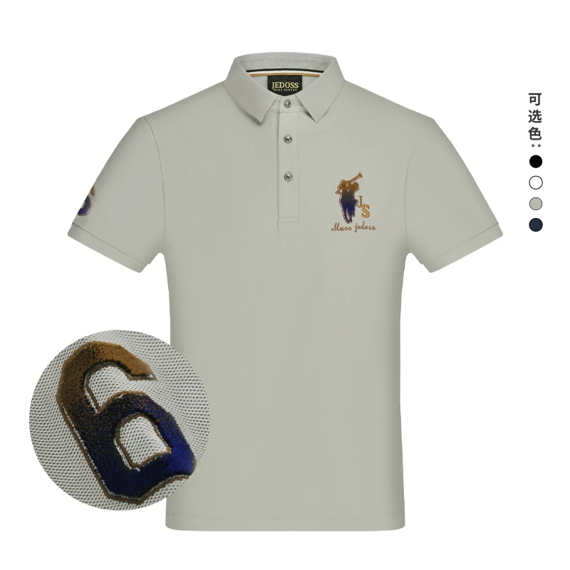JEDOSS/爵迪斯男款翻领新款双色渐变毛巾绣圆领短袖POLO衫023