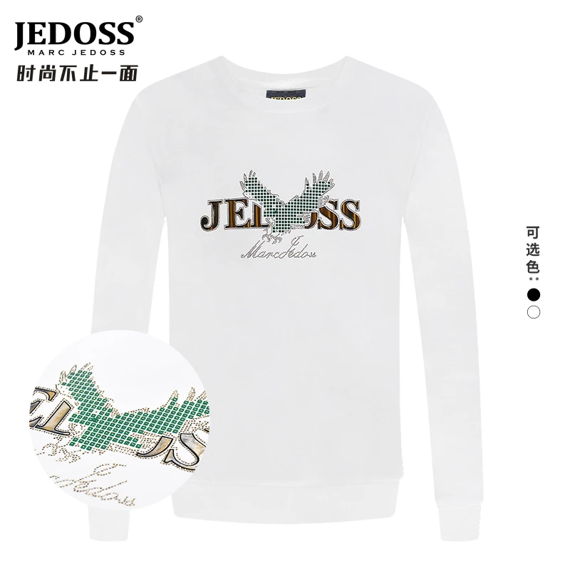 JEDOSS/爵迪斯潮流男装秋冬烫金烫钻雄鹰修身无帽卫衣潮圆领休闲