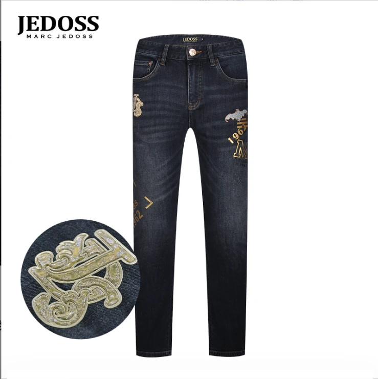 JEDOSS/爵迪斯直筒潮流款开模硅胶烫印修身牛仔裤复古YL110