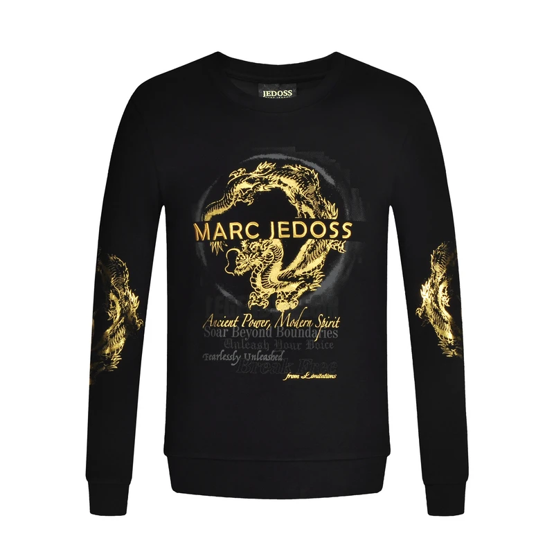 JEDOSS/爵迪斯【时尚同款】秋冬男装腾龙烫金刺绣套头圆领卫衣AM205