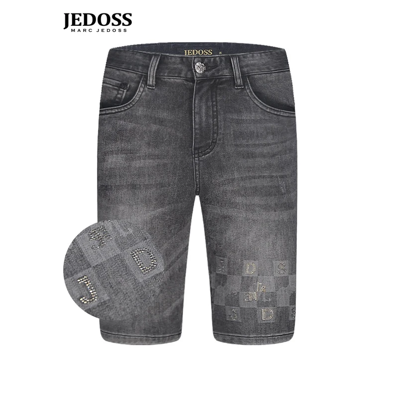 JEDOSS/爵迪斯潮牌夏季专柜同款上新男LOGO刺绣烫钻牛仔中裤113