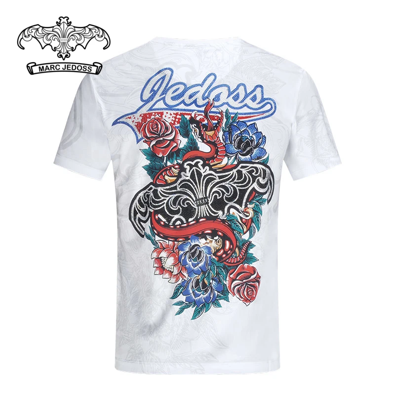 JEDOSS/爵迪斯男装t恤款logo印花烫钻修身户外T恤衫衫丝光棉