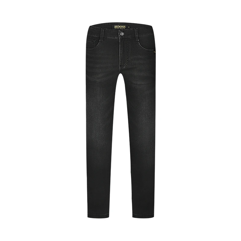 JEDOSS/爵迪斯修身夏季新款章仔刺绣基础款黑色牛仔裤043