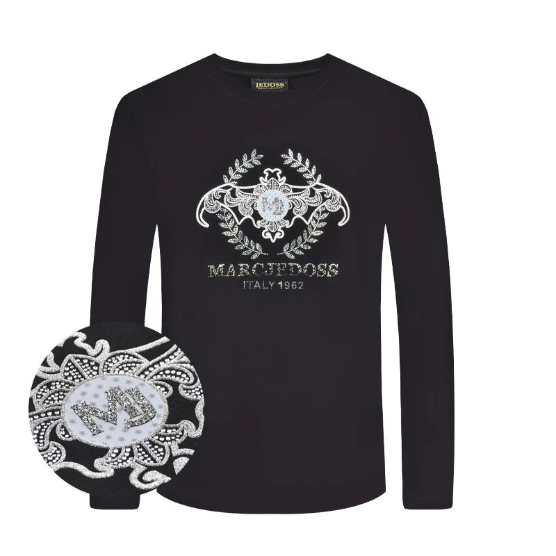 JEDOSS/爵迪斯男士男装秋冬时尚轻奢经典胸图LOGO烫钻长袖T恤362