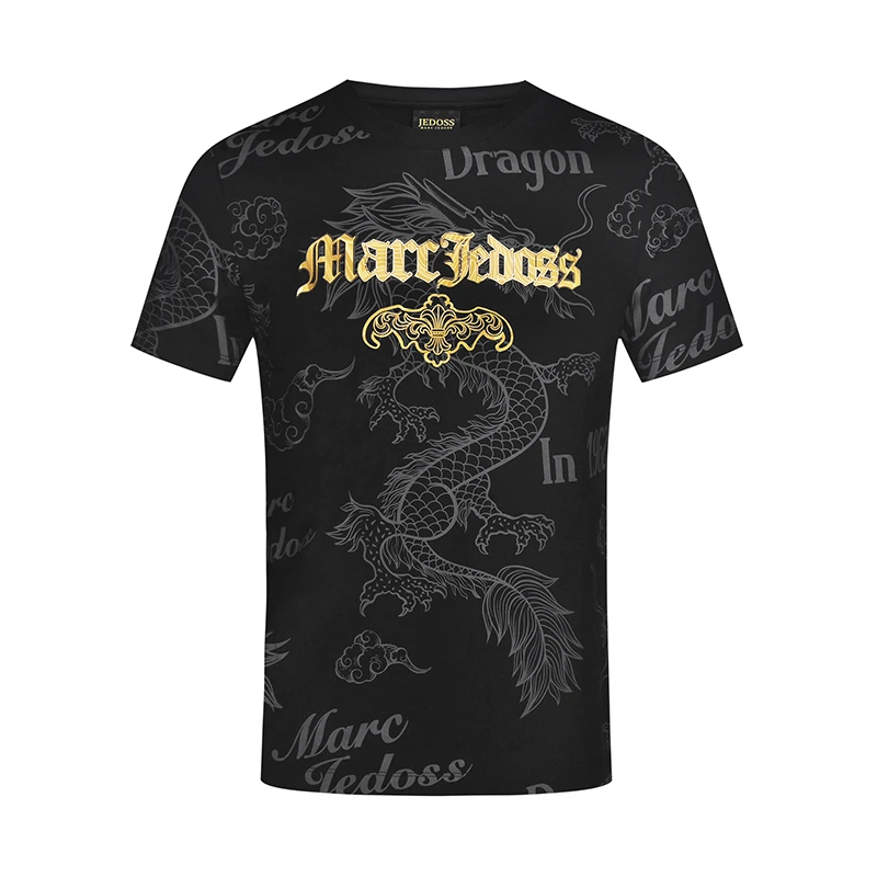 JEDOSS/爵迪斯男装春夏新款立体烫金祥瑞龙圆领短袖T恤MN416