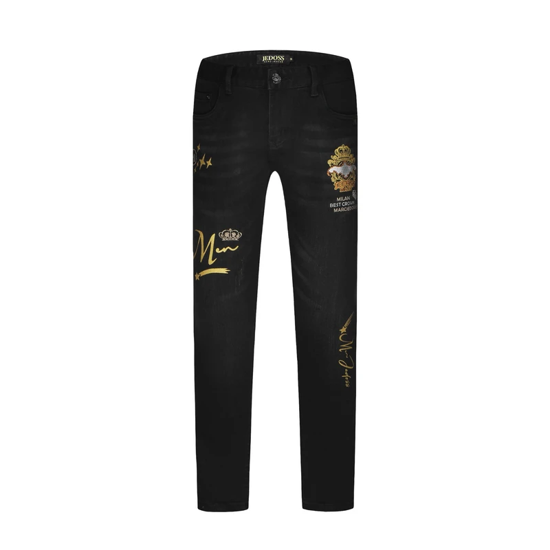 JEDOSS/爵迪斯秋上新潮牌男装欧式轻奢烫金烫钻修身牛仔裤13SX