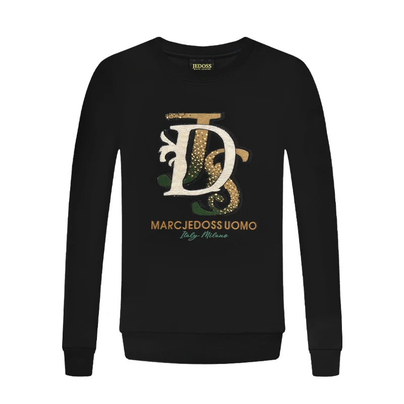 JEDOSS/爵迪斯男装秋冬时尚轻奢经典渐变LOGO珠片绣卫衣HZ160加绒