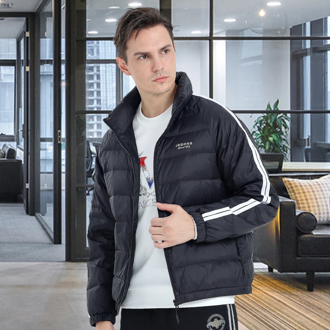 JEDOSS/爵迪斯潮牌男装秋冬新款字母烫印双杠休闲男短款羽绒服