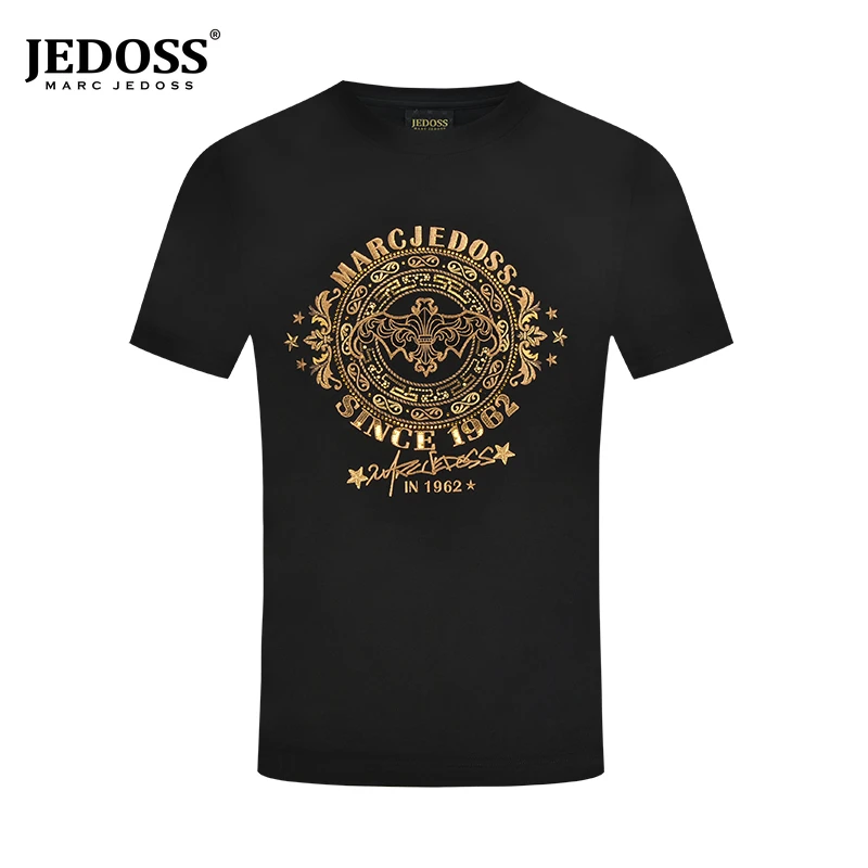 JEDOSS/爵迪斯潮流男款新款经典LOGO金线刺绣半袖短袖T恤069