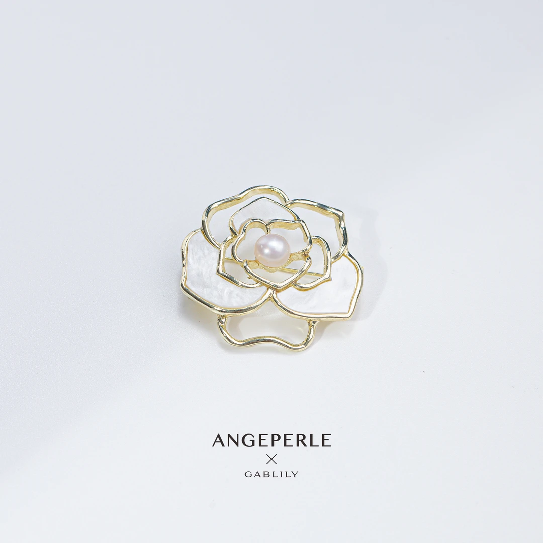 天使之泪100%纯淡水珍珠胸针山茶花款 时尚百搭潮流款轻奢气质」