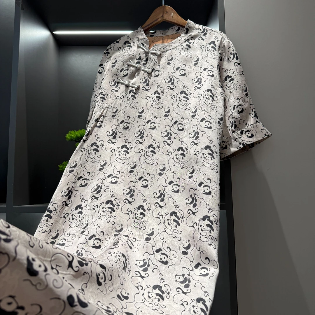 中式连衣裙复古斜襟盘扣传统改良气质女装春季宽松连衣裙1591