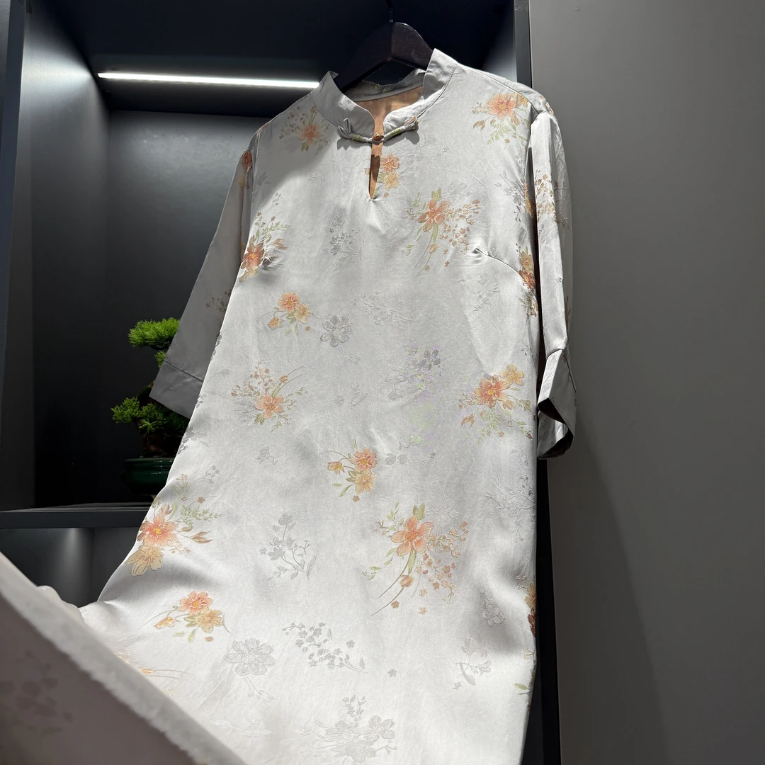 中式连衣裙传统改良复古盘扣改良气质春季女装宽松连衣裙1168