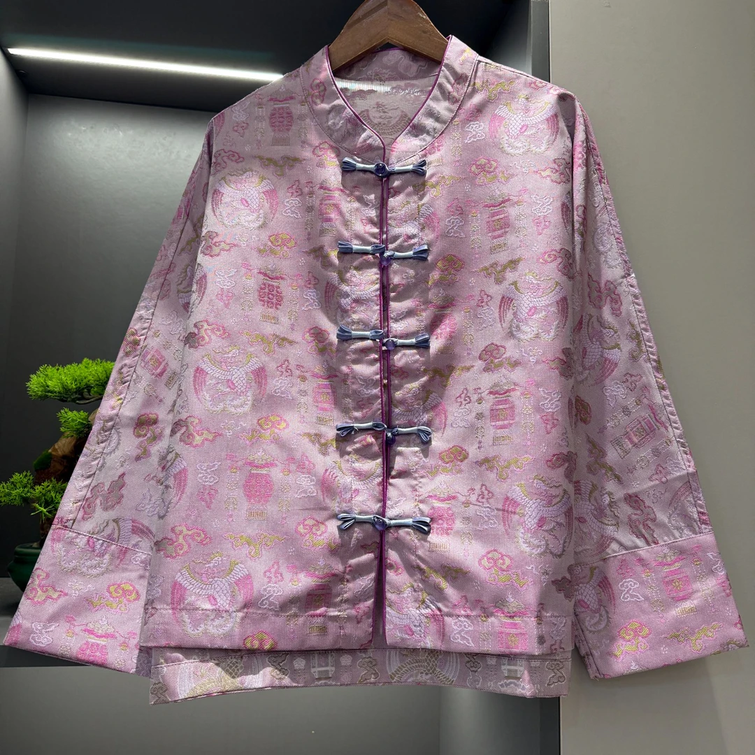 中式开衫复古盘扣传统改良日照香炉花色春季女装宽松上衣1615