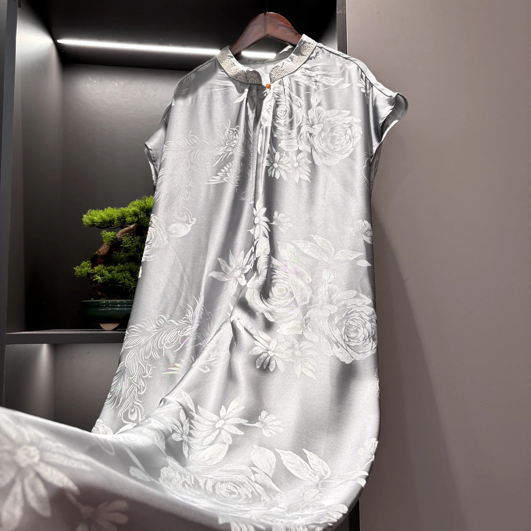 中式连衣裙传统改良复古素色夏季女装宽松连衣裙3715