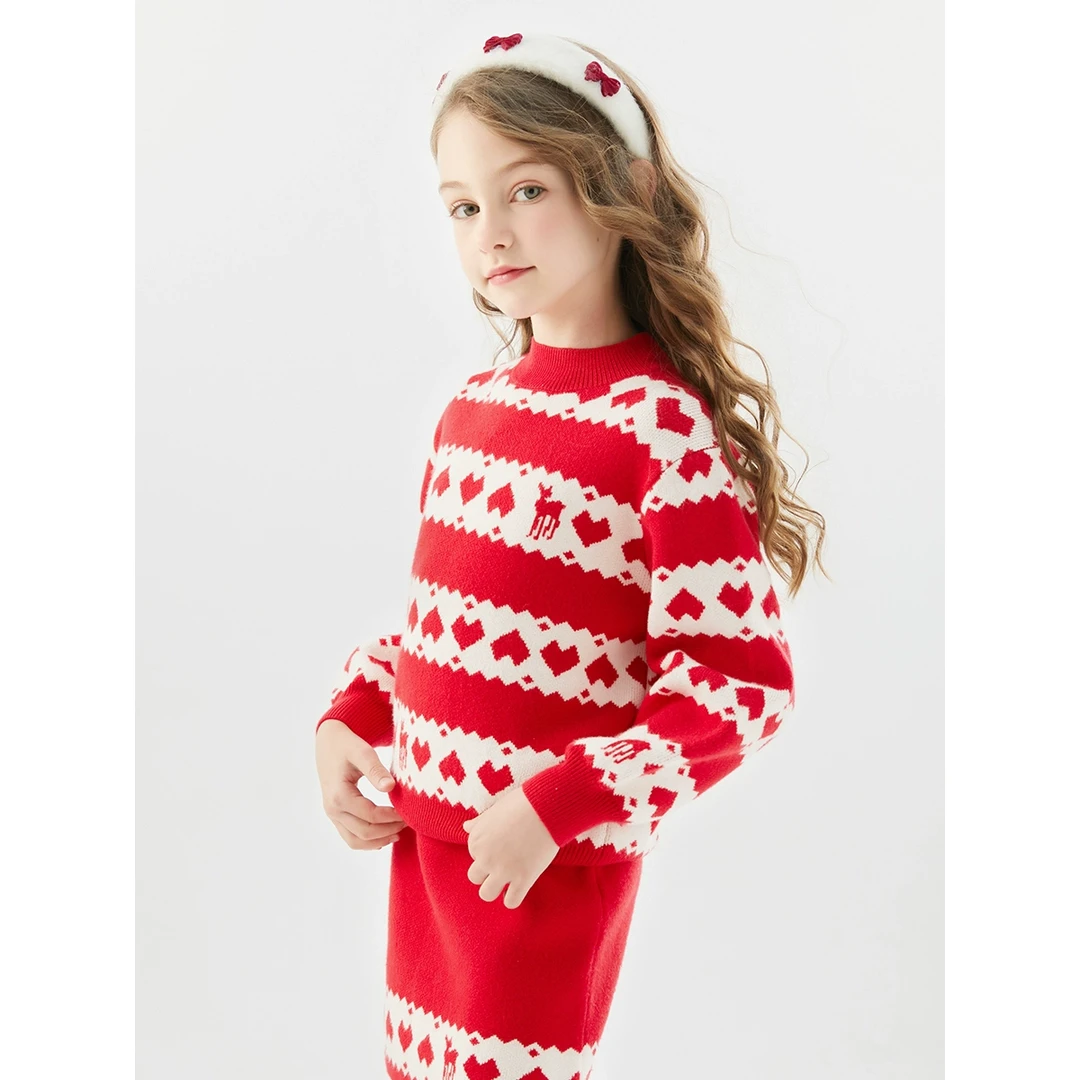 【直播清】迪迪鹿女大童冬季红色针织套装裙两件套加厚C123423803