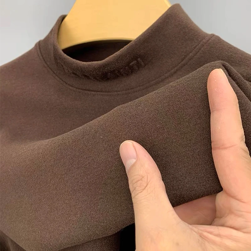 秋冬季男士半高领德绒保暖打底衫加绒加厚纯色长袖T恤百搭上衣男