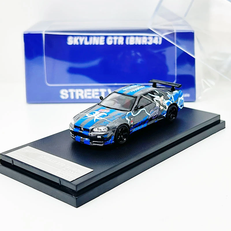 SW车模1:64GT-R R34 V-spec 泰国车主定制火影涂装汽车模型小比例