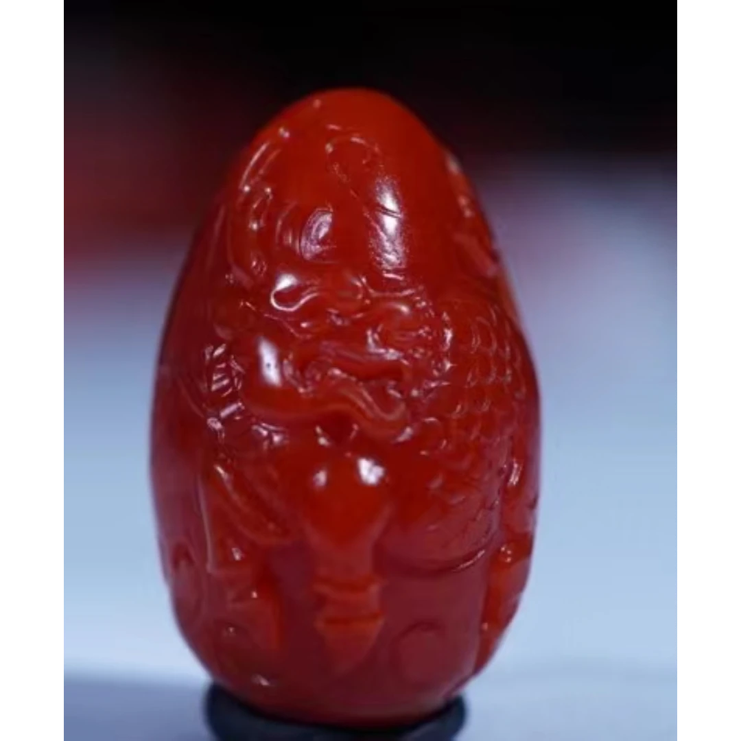 赤玉南红玛瑙保山麒麟雕刻件吊坠手把件