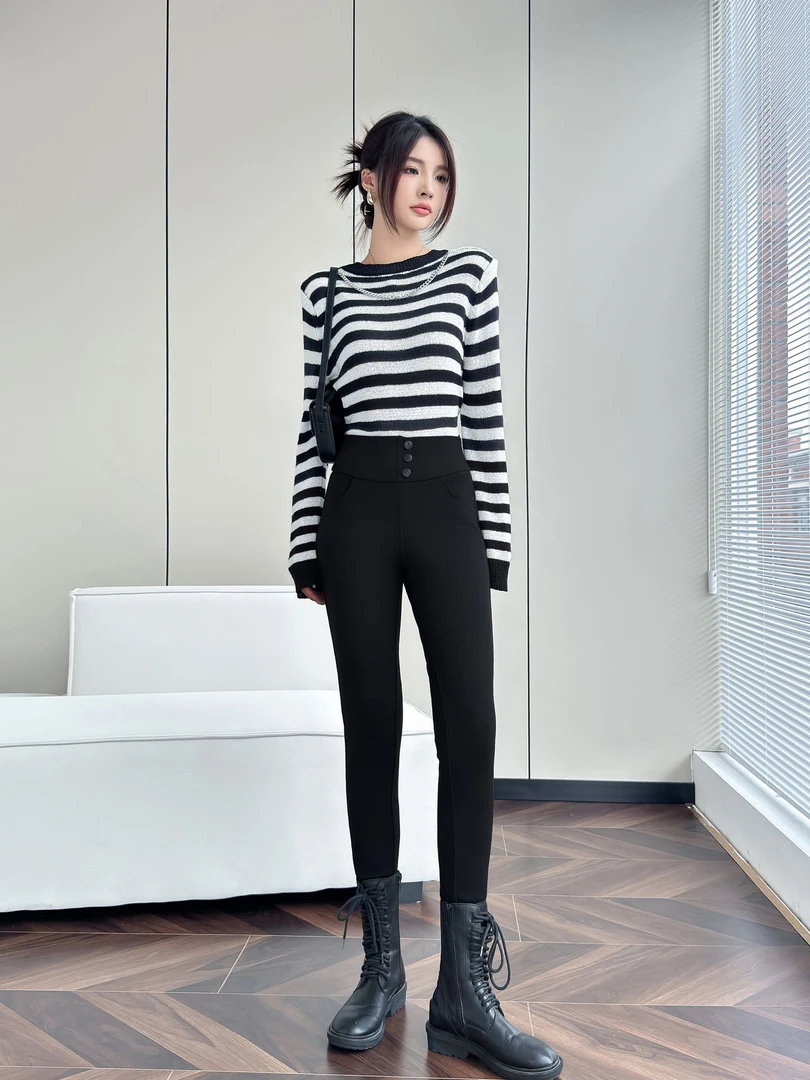 冬季加绒加厚女裤冬季新铅笔裤打底裤 绒朵飞扬 石墨烯羊绒鹅绒裤