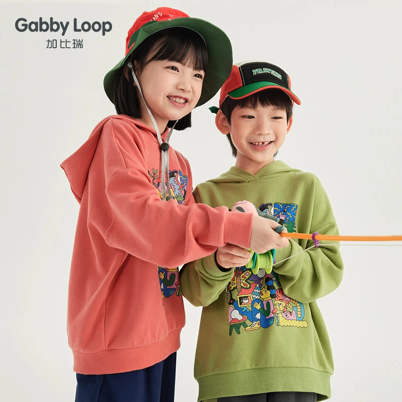 加比瑞童装儿童卫衣春秋季男女童休闲时尚印花连帽卫衣GWT33041