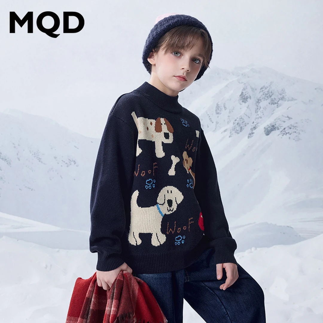 MQD童装24冬季新品学院风潮酷休闲卡通保暖半高领毛衣9644W0724