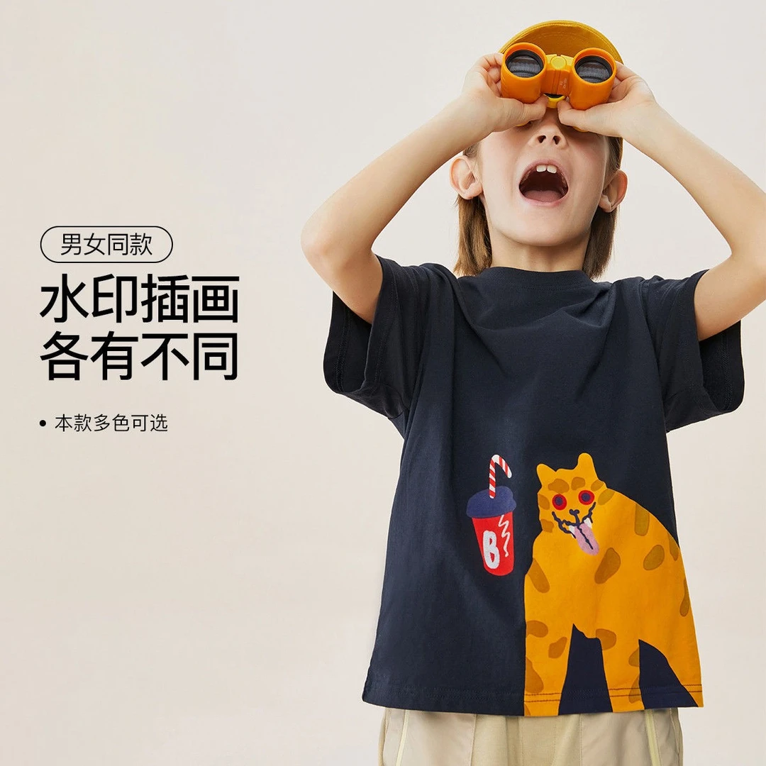 MQD夏季新款童装卡通短袖T恤男女童圆领套头衫宽松时尚休闲韩版百